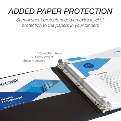 Samsill Classic Collection 3 Ring Leather Binder, Executive Presentation Portfolio, 1 Inch (Holds 100 Sheets), Silver Round Ring, Navy - color: Navy, size: 1 Inch, style: Classic