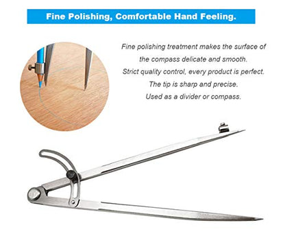 10 inch Professional Woodworking Compass with Pencil Holder Lockable Wing Divider for Carpenter Leather Work Compass Scribe, Geometry Drafting - size: 10 inch