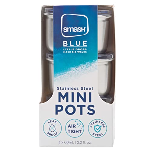 Smash Stainless Steel Mini Dressing/Sauce Pots, Blue, 60 ml Capacity (Pack of 3) - color: Blue, size: 3 x 60 ml (2 fl oz)