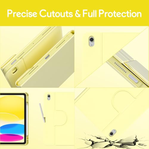 YBING for iPad A16 Case with Keyboard & iPad 10th Generation 10.9" 2022, 360 Rotation Magnetic Cover with 7-Color Backlit Wireless Detachable Keypad with Pencil Holder (Yellow) - color: Yellow