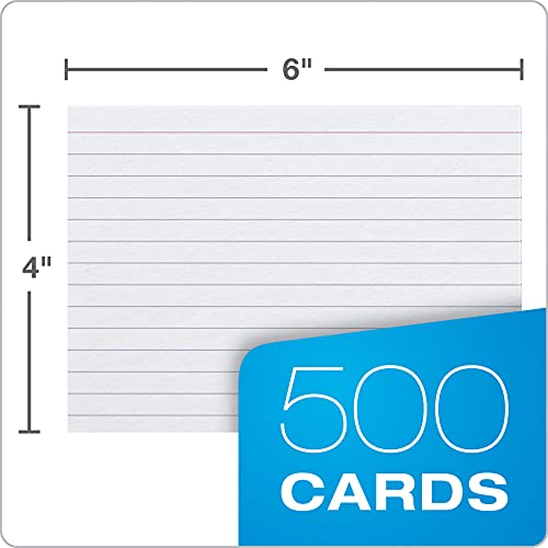 Oxford Index Cards, 500 Pack, 4x6 Index Cards, Ruled on Front, Blank on Back, White, 5 Packs of 100 Shrink Wrapped Cards (40178) - size: 4x6