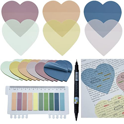YOUDEFUL 800Pcs Transparent Sticky Notes, 2.76"x2.76" Clear Heart Sticky Notes, Waterproof Translucent Sticky Note Pads for Books Annotation, Clear Post it Notes for Bible Study, School, Office - size: Heart Morandi