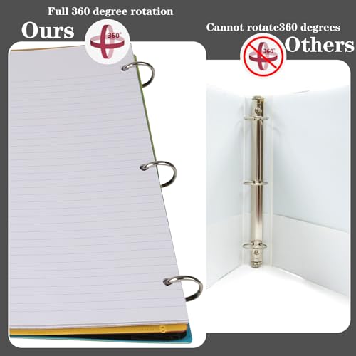 Pivotable Refillable Notebook, 3 Ring Binder Notebooks 1 Inch, Notebook with Dividers and Pockets, Folder Notebook, Flexible Binder, Soft Binders 3 Ring, Foldable Binder- White - color: 1 Pcs White