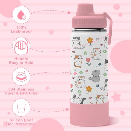 Cat Gifts for Girls Women, 18oz Cats Water Bottle with 2 Lids (Spout and Straw Lid), Kids Insulated Stainless Steel Cat Lovers Tumbler Cup, Birthday Gifts for Women Teen Girl - color: Cat-1