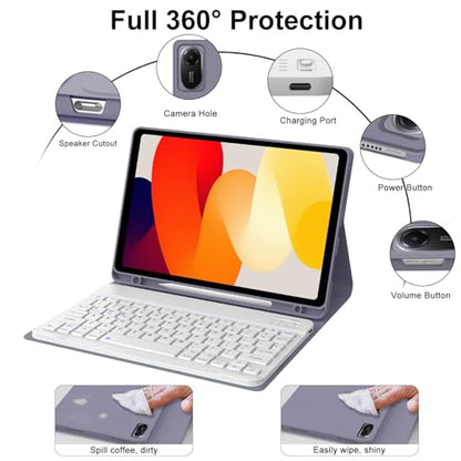 IVEOPPE Keyboard Case for Xiaomi Pad 8/8 Pro/Pad 7/7 Pro 11.2 Inch | Magnetic Detachable Bluetooth Connection,Pencil Holder,Stain-Resistant Full Protective Cover, Rechargeable, Pink - color: Lavender(Non-Backlit Keyboard)