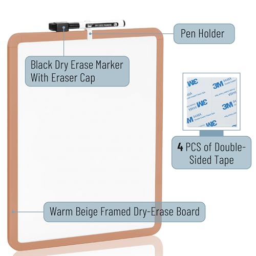 Mr. Pen- Dry Erase Board, 14” x 11” with a Black Dry Erase Marker | Copper Tan Frame, Small Mini White Board for Students, Fridge, Wall, Locker, Includes Double Sided Tapes - color: Copper Tan