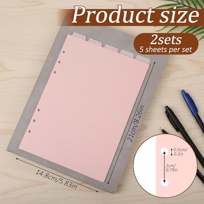 10 Sheets A5 Binder Dividers, Pink Binder Dividers with Tabs 6 Ring Insertable Plastic Index Divider Sheets for Planner Notebook Loose Leaf Binders