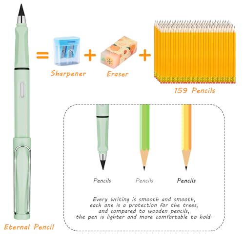 Ainiv Inkless Reusable Pencil with Eraser & 5 Replaceable Nibs - Endless Writing for Home, Office & School - color: 5 Pack Retro Color