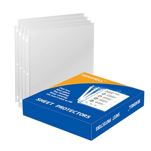 Seashell 300PCS Non-Glare Sheet Protectors 8.5 x 11, Page Protectors Reinforced 3 Holes, 2 Mil Thick Top Loading Page Protectors, Plastic Sleeves for 3 Ring Binder, Acid Free & Archival Safe - size: Economy Box of 300