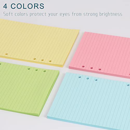 A6 Colorful Refill Paper, [5 Colors] Toplive 100GSM Thick Refillable Paper 6 Hole Filler Inserts Loose Leaf Paper 100 Sheets (200 Pages) for 6 Ring Binder Journal Notebook - style: Colorful Line 5 Pack