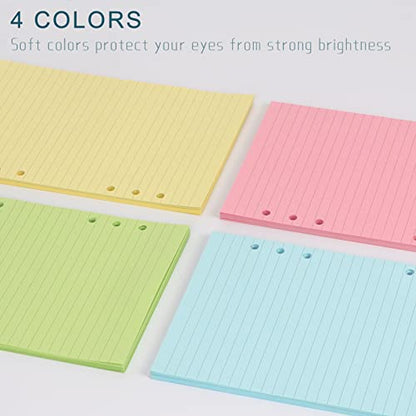 A6 Colorful Refill Paper, [5 Colors] Toplive 100GSM Thick Refillable Paper 6 Hole Filler Inserts Loose Leaf Paper 100 Sheets (200 Pages) for 6 Ring Binder Journal Notebook - style: Colorful Line 5 Pack