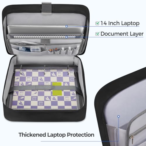 Ytonet Zipper Binder Bag, 2 Inch 3 Ring Binder with Zipper Fit 14 Inch Laptop, 500 Sheets Capacity Zippered Binders with Shoulder Strap & Removable O-Ring Pad for College, Office, Work, Black - color: 2 In-full Black