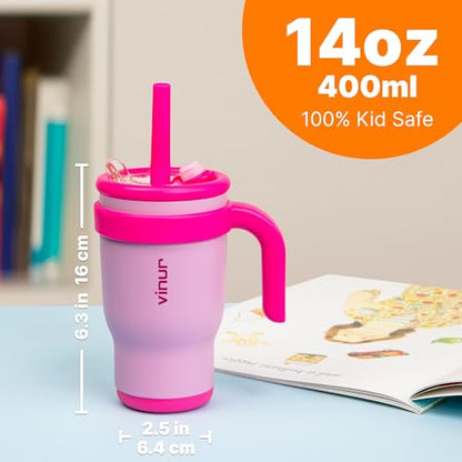 VINUR Insulated Tumbler with Handle 14 oz-17 oz Stainless Steel Double Wall Vacuum Tumbler Travel Water Cup with Lid and Straw - color: Purple Pink-Rose Pink, size: 14 Ounces
