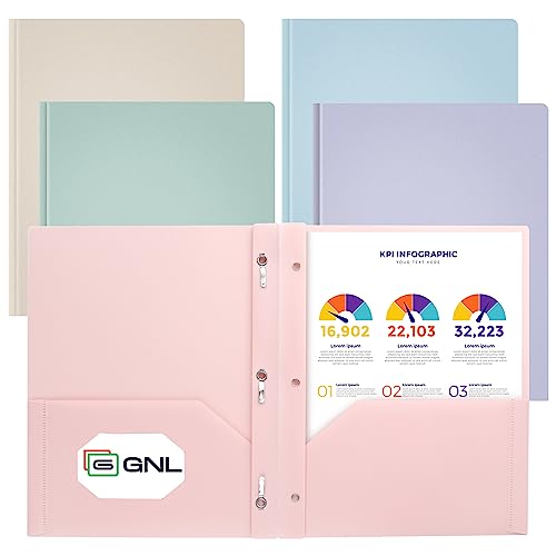 GNL Plastic Folders with Pockets and Prong, Pack of 5, Muted Pastel Colors, Heavy Duty 2 Pocket File Folders Letter Size, Folders with Prongs for School, Home, and Office - color: Pastel Colors, style: 5-Pack