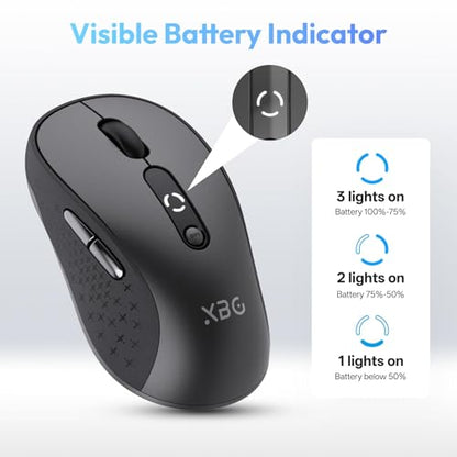 XBG B15 Tri-Mode Wireless Mouse, Bluetooth 5.0/4.0 & 2.4G, 5 Adjustable DPI, Type-C Rechargeable with 3-Level Battery Indicator, Ergonomic Silent Design for Office/Laptop/Travel - style: B15-Black