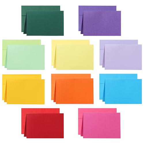 Guakicae 100 packs 10 Assorted Blank Colors Greeting Cards and Envelopes 4 x 6 Printable Heavyweight Folded Cardstock and A4 Envelopes Self Seal for Christmas, Invitations, Birthday, Thank You Cards - color: Multicolor, size: 4x6-100pcs