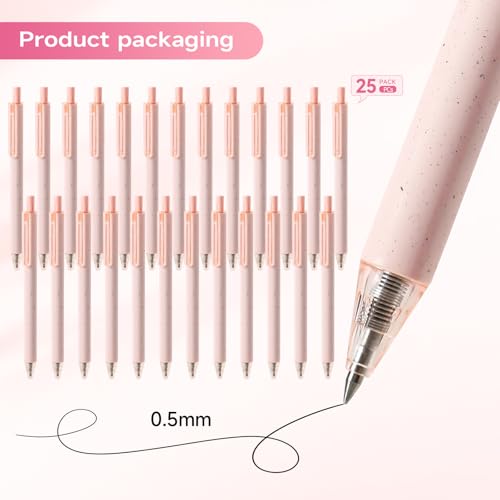 Cute Pink Pens Black Ink 25PCS Retractable Gel Pens Writing Extra Fine Point 0.5mm Gift for Women Journaling Teachers Stationery Office School - color: 25 Pink Black Ink