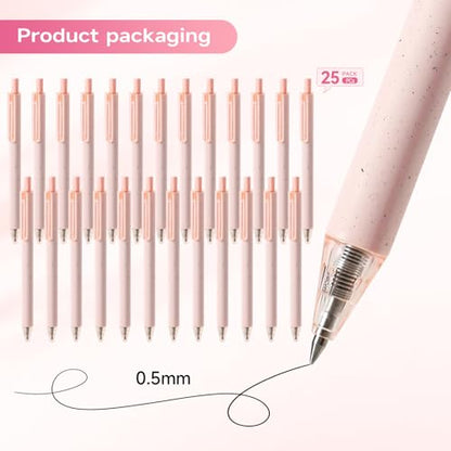 Cute Pink Pens Black Ink 25PCS Retractable Gel Pens Writing Extra Fine Point 0.5mm Gift for Women Journaling Teachers Stationery Office School - color: 25 Pink Black Ink