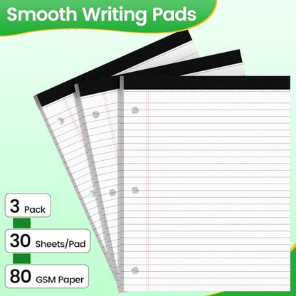 3 Hole Legal Pad 8.5 x 11, 3 Pack White Note Pads, Notebook Paper Wide Ruled, Writing Paper Pads, Notepads with Binder Holes, Lined Paper 8.5x11, Ideal for School, Home, Office, 30 Sheets/Pack - style: 3 Pack-30 Sheets/Pad-White