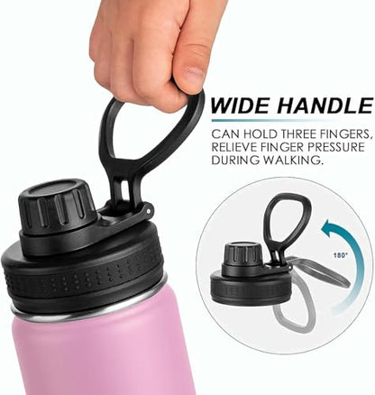 koodee 16 oz Water Bottle-Stainless Steel Double Wall Vacuum Insulated Wide Mouth Water Bottle with Leakproof Spout Lid (Pink) - color: Pink, size: 16 Ounces