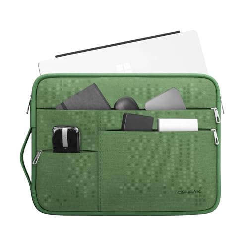 Omnpak Surface Pro 11 Case,13 inch Laptop Sleeve for Surface Pro 12/11/10/9/8/X/7/6/5/4/3 with Multi-Pocket and Side Handle Strap,Water-Resistant Laptop Carrying Bag - color: Green, size: For Surface Pro 11/12/10/9/8/7/6
