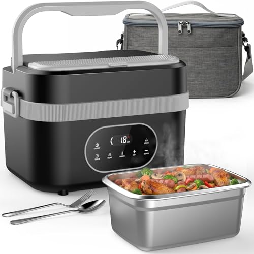 Cordless Electric Lunch Box for Adults: 1.5L Heated Lunch Box for Men Women with Automatic Heating 18000mAh Rechargeable Portable Food Warmer with Bag and Tray Divider for Office Truck Outdoor