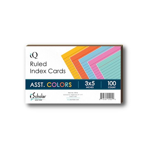iScholar Index Cards, Ruled, Colored, 3 x 5 Inches, 100 Card Pack (03516) - color: Colored