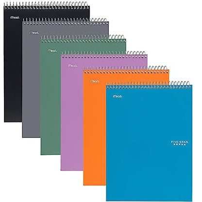 Five Star Top Spiral Notebook + Study App, 6 Pack, 1 Subject, College Ruled Notepad, 8-1/2" x 11", 100 Sheets, Assorted Colors (73525)
