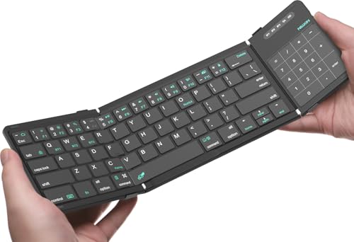 Nillkin Bluetooth 5.0 Foldable Keyboard with Trackpad & Numpad, Full-Size Travel Portable Keyboard for iPad Tablet Laptop PC Smartphone Windows iOS Android, Triple Device Pairing, Black - color: black