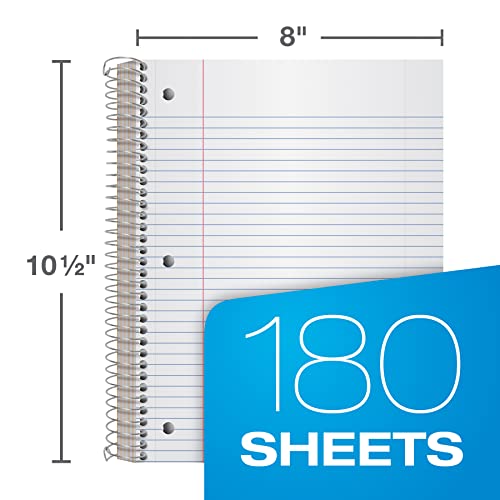 Oxford Spiral Notebook,5 Subject Writing Journal, 3-Hole Punch, College Ruled Paper, 4 Dividers, 8 x 10-1/2 Inch, Black, Red, Blue, 180 Sheets (65203)(Pack of 24) - size: Pack of 24