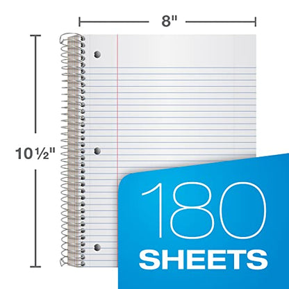 Oxford Spiral Notebook,5 Subject Writing Journal, 3-Hole Punch, College Ruled Paper, 4 Dividers, 8 x 10-1/2 Inch, Black, Red, Blue, 180 Sheets (65203)(Pack of 24) - size: Pack of 24