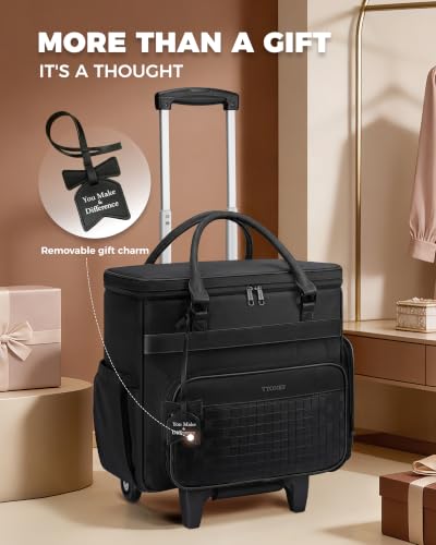 Ytonet Rolling Laptop Bag with Large Cup Holder, 15.6 In Rolling Briefcase for Women Rolling Teacher Bag with Insulated Lunch Box, Detachable Trolley Roller Tote Bags for Work, Office, Teacher, Black - color: Pure Black