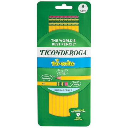 Dixon Ticonderoga Ticonderoga Wooden Pencil, 0.7mm, #2 Soft Lead, 8/Pack (13852) (X13852)(Pack of 8) - size: 1 Count (Pack of 8)