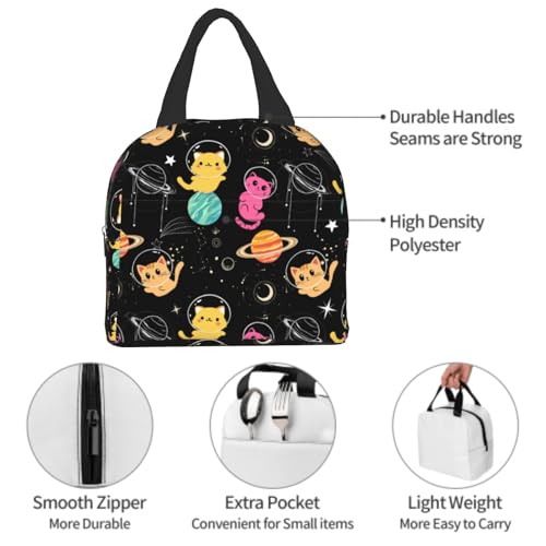Imiss Space Galaxy Lunch Bag for Kids, Cats Cute Reusable Cooler Insulated Lunch Box Tote Bag for Work Picnic School Travel - color: space cat
