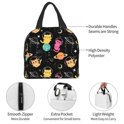 Imiss Space Galaxy Lunch Bag for Kids, Cats Cute Reusable Cooler Insulated Lunch Box Tote Bag for Work Picnic School Travel - color: space cat