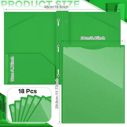 Henoyso 18 Pcs Plastic Folder with Clear Front Pocket and 3 Prong Plastic Folders with Card Slot Pocket Folders with Prongs for School Office (Fresh Green) - color: Fresh Green