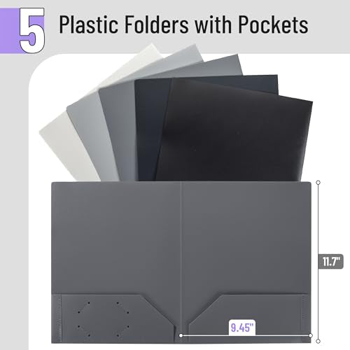 Mr. Pen- Plastic Folders with Pockets, 5 pcs | Aesthetic File Folder with Business Card Slot, 2-Pocket Folder, Back to School, Office, Filing Supplies - color: Grey Spectrum, size: 5 Pack