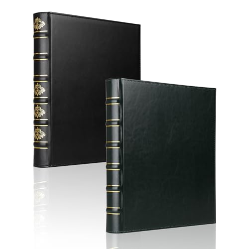 LETVPVOW 2 Pcs Vintage Hardback 3 Ring Binder 1 Inch, Professional Leather Binder 3 Ring, Three Ring Binders Fits 8.5 x 11, D Ring Binders for Home, School and Office- (1 Black and 1 Dark Green) - color: Black and Green