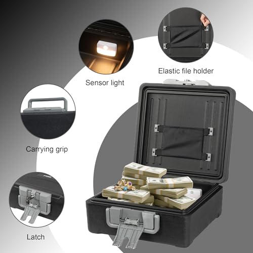 Fireproof and Waterproof Safe, fire safe document box for Home, Portable Lock Box with Key Lock and Ergonomic Handle, 1 Hour at 1700°F, 72 Hours Waterproof