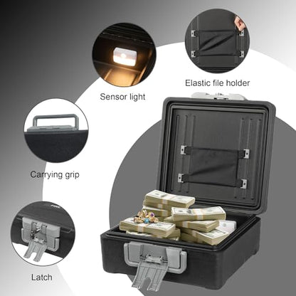 Fireproof and Waterproof Safe, fire safe document box for Home, Portable Lock Box with Key Lock and Ergonomic Handle, 1 Hour at 1700°F, 72 Hours Waterproof