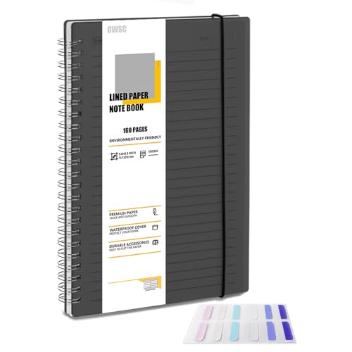 OWSC 1 Pack College Ruled Spiral Notebook Notebooks for Work A5 Lined Black | 5.9 x 8.3 IN Notebooks College Ruled for Note Taking, School and Journal with 80 Sheets/160 Pages 110 GSM Thick Papers - size: Ruled-A5-1 Pcs