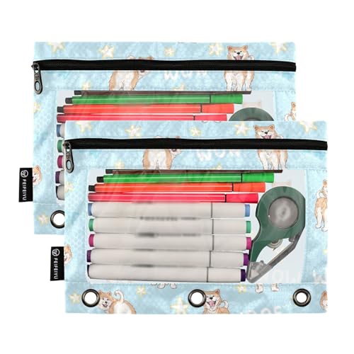 ZAZYXTJ Akita Binder Pencil Pouchs 3 Ring with Zipper Clear Window Office Organizers bag for School Students Teacher Supplies 2 Pack - color: Akita