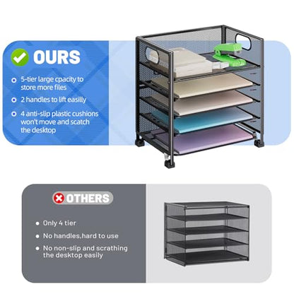 Simple Trending 5-Tier Letter Tray Organizer, Metal Mesh File Holder, Black | 5-Tier Large Capacity Paper Organizer | Metal Mesh | Non-Slip Feet | Tool-Free Assembly | 24H Support | Black for Office - size: 13.3" x 9.3" x 13"