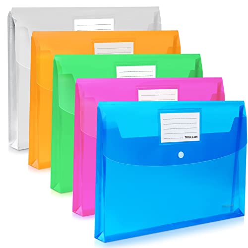 5 Pack Plastic Envelopes with Snap Closure,Large-Capacity Colored Clear Folders for Documents File Folder,Poly Envelopes A4 Letter Size(13"×9.5") for School Home Office,Assorted Colors