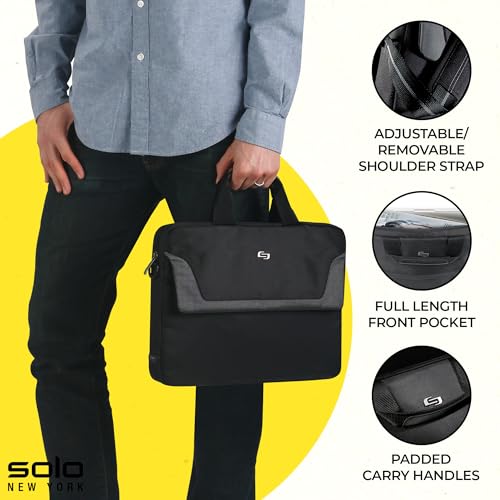 Solo New York Briefcase - Laptop Carrying Bag for Women & Men, Brief for Travel & Work, Full Length Front Pocket, Adjustable Shoulder Strap, Fits 14" Computer - Flatiron Slim, Black