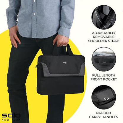 Solo New York Briefcase - Laptop Carrying Bag for Women & Men, Brief for Travel & Work, Full Length Front Pocket, Adjustable Shoulder Strap, Fits 14" Computer - Flatiron Slim, Black