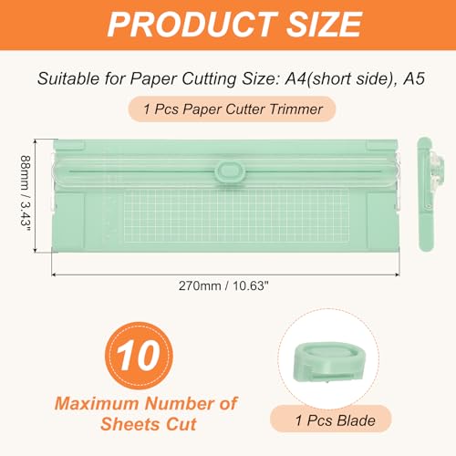 Generic Paper Cutter Trimmer, A4 Straight Small Portable Paper Slide Paper Slicer with Safe-Guard for Craft Cardstock Label Card, Scrapbook Photo, Green, with 1 Blade