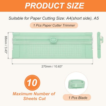 Generic Paper Cutter Trimmer, A4 Straight Small Portable Paper Slide Paper Slicer with Safe-Guard for Craft Cardstock Label Card, Scrapbook Photo, Green, with 1 Blade
