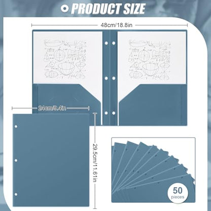 Yeaqee 50 Pcs Plastic Folders with Pockets Bulk 3 Hole Punched 2 Pocket File Folders for 3 Ring Binder Divider Folder for Notebooks, Durable Poly for Office Home (Blue Gray) - color: Blue Gray