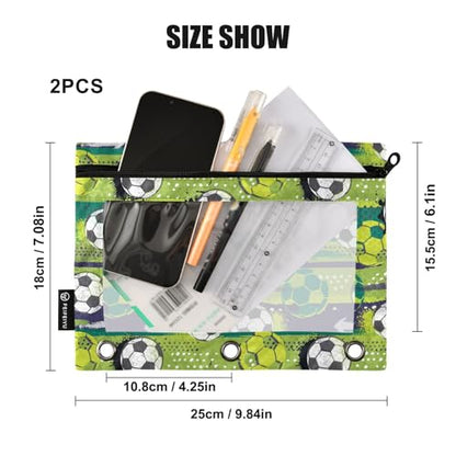 Soccer Ball Dense Print Pencil Pouch for 3 Ring Binder 2 Pcs Binder Pouches with Zipper Pocket Pencil Case Bag with Clear Window for Home Office School Supplies - color: Multi-soccer Ball Dense